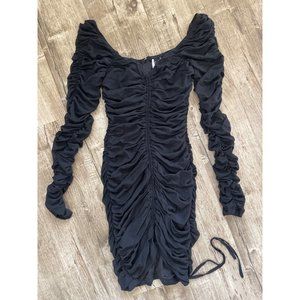 Windsor Womens Ruched Bodycon Dress Size M Black Mesh Fitted V Neck Long Sleeves